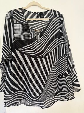 Black & White Striped V-Neck Blouse